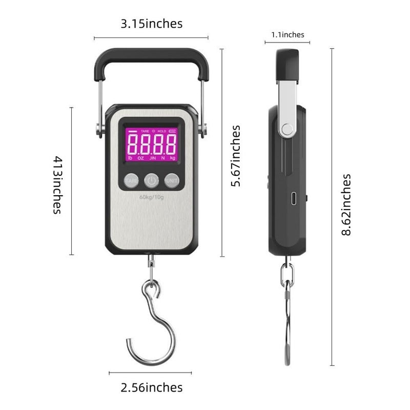 Klau Portable Rechargeable 60 kg / 120 lb Heavy Duty Hanging Scale Luggage Scales with Wide Handle Black for Home Farm Hunting Outdoor - Image 2